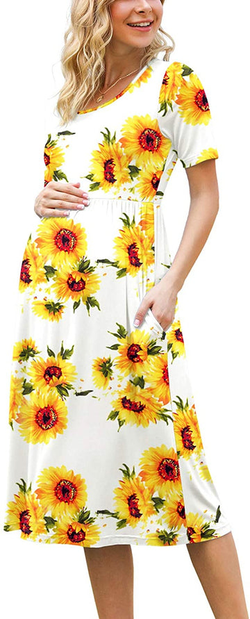 Women's Casual Short Sleeve Empire Waist Maternity Dress with Pockets